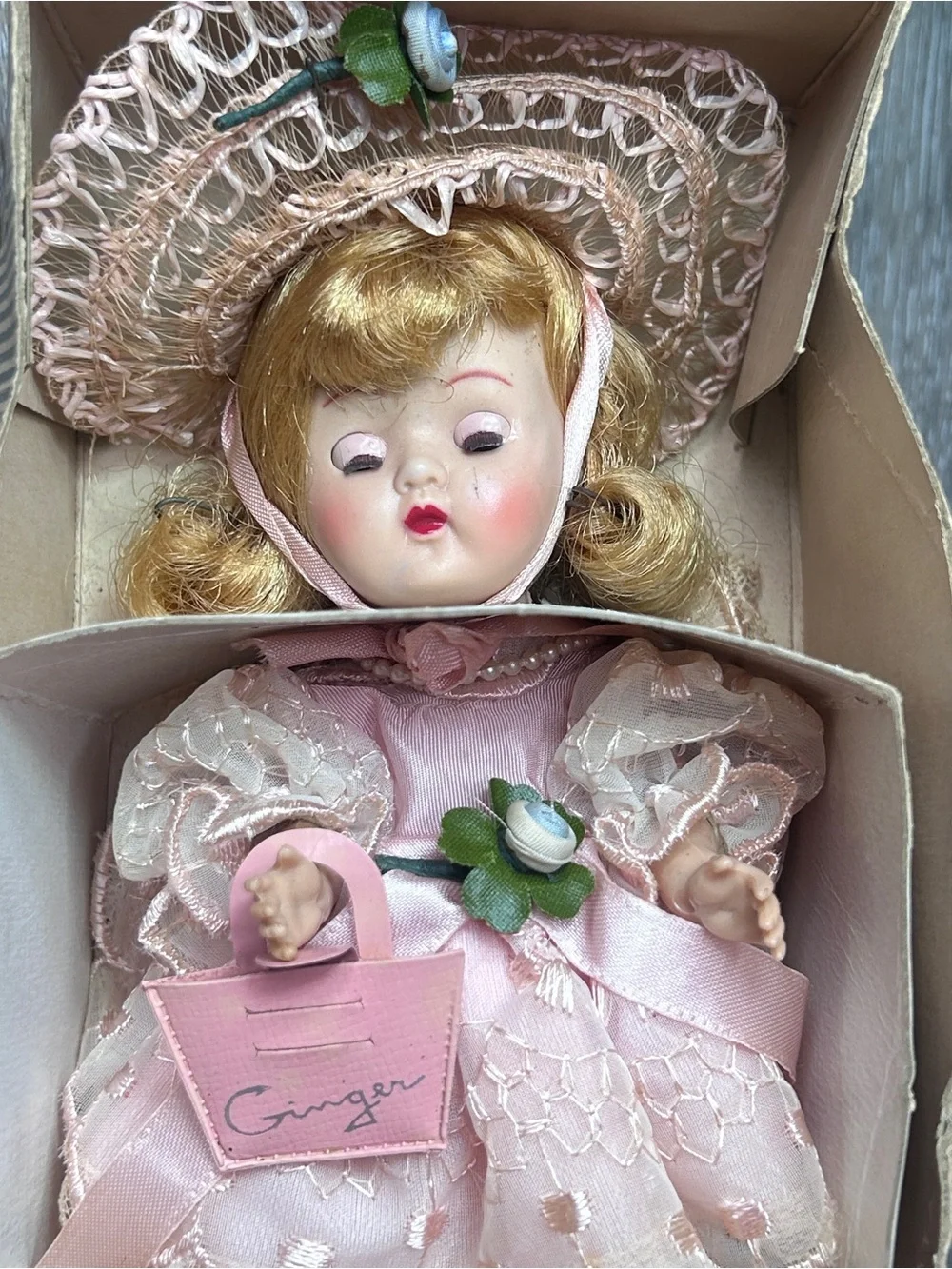 Vintage 1950s Ginger Doll • Cosmopolitan • Original Pink Lace Outfit and Box